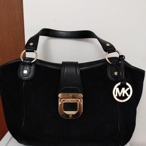 Michael Kors Black and Gold Leather Suede Handbag